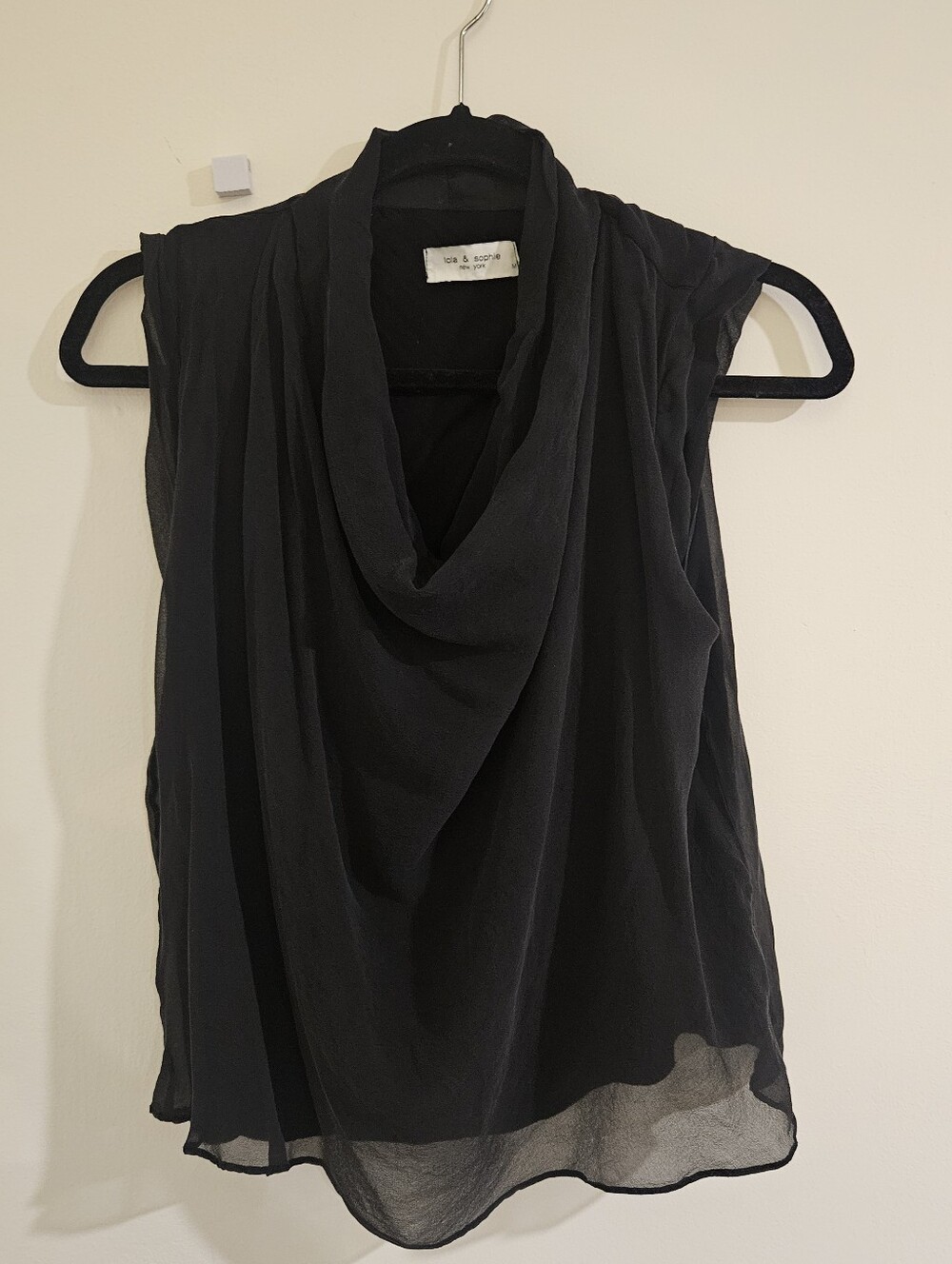 Lola & Sophie NYC Black Silk Cowl Neck Top Size Medium 90s Y2K